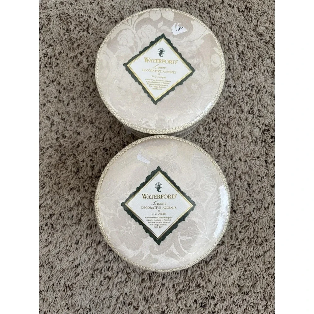 Waterford Linens Essex Court WC Designs Large Round‎ Linen Keepsake Box Lot Of 2